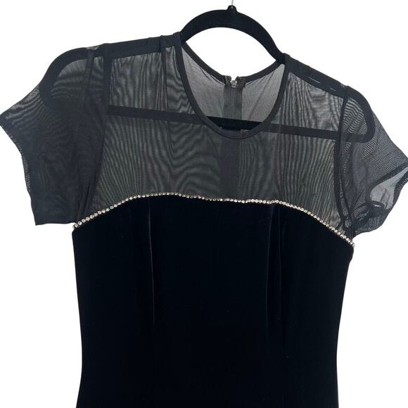 Vintage Betsy and Adam Mesh Top Black Velvet Formal Dress Size 8 Y2K Bedazzled - Picture 4 of 10